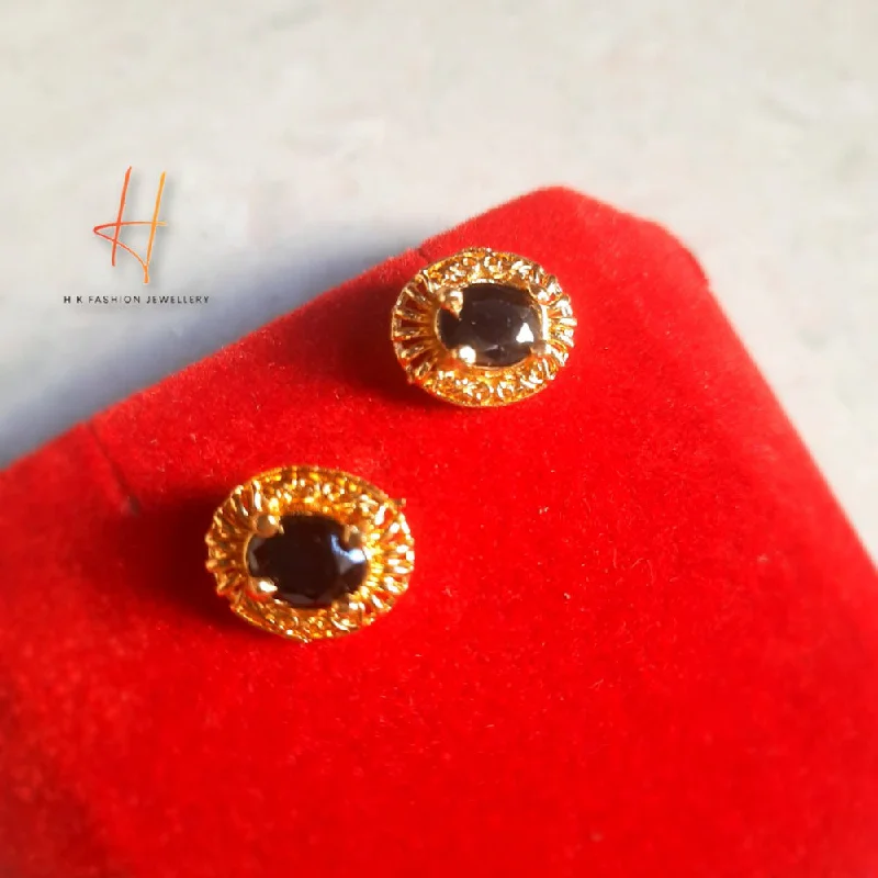 women’s diamond encrusted earrings-H K Fashion Modern Style Black Gemstone Tops Stud  Earrings