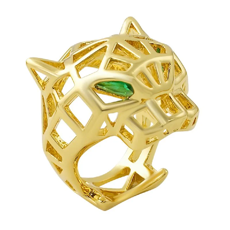 women’s classic rings-3D Wired Tiger Face Gold Ring