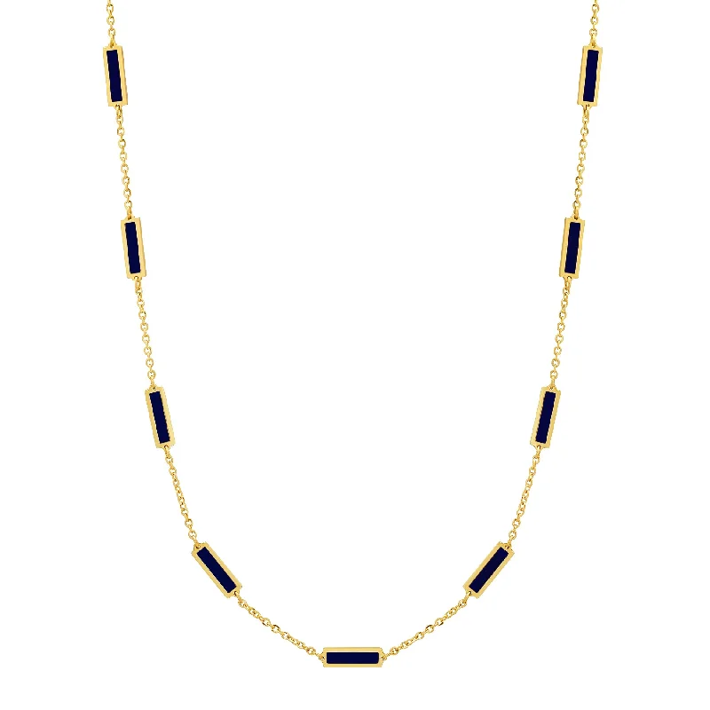 women’s luxury necklaces-9 BAR INLAY DAINTY NECKLACE, LAPIS, 14kt GOLD, 17"