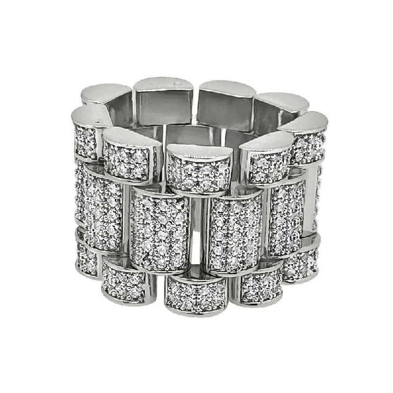 women’s gemstone rings-Presidential Link Rhodium CZ Bling Bling Ring