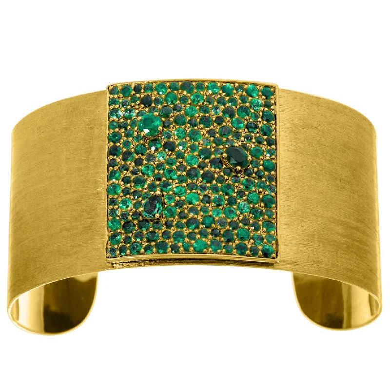 women’s double bangle bracelets-Stardust Cuff Yellow Gold Emerald