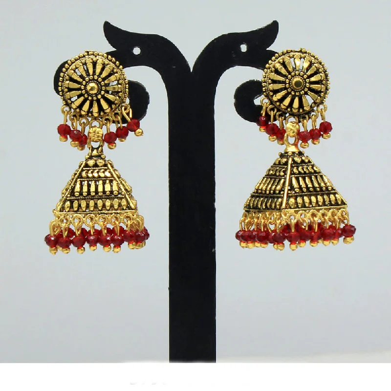 women’s diamond stud earrings-Mahavir Gold Plated Red Pearl Jhumki Earrings - DI JUMKHI 586