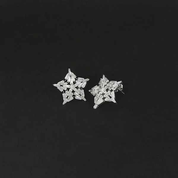 women’s small earrings-Urthn AD Stone Rhodium Plated Stud Earrings - 1308053