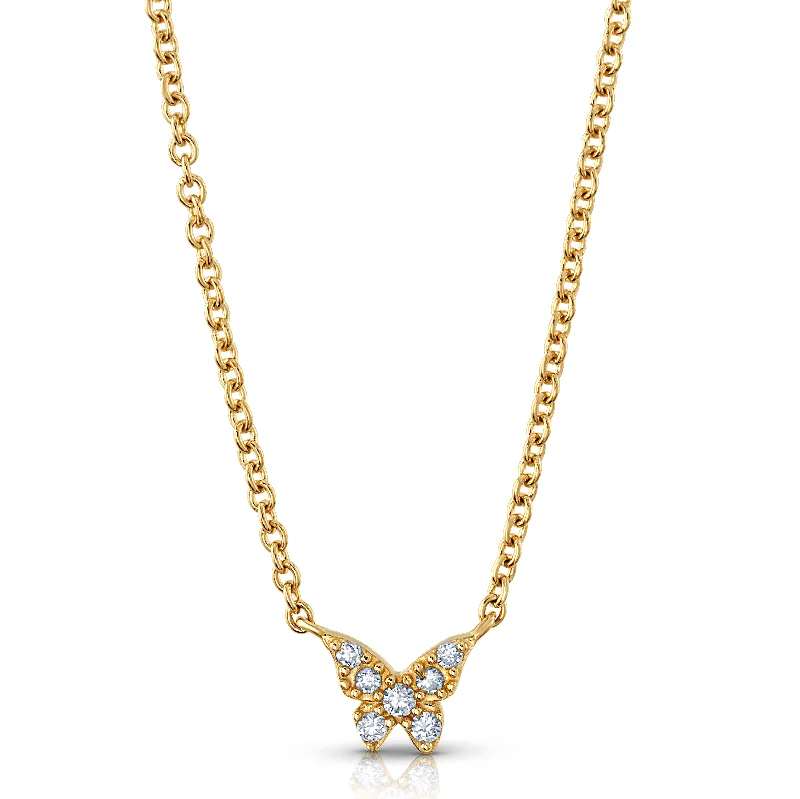 women’s diamond necklaces with pearls-DELICATE DIAMOND BUTTERFLY NECKLACE, 14KT GOLD