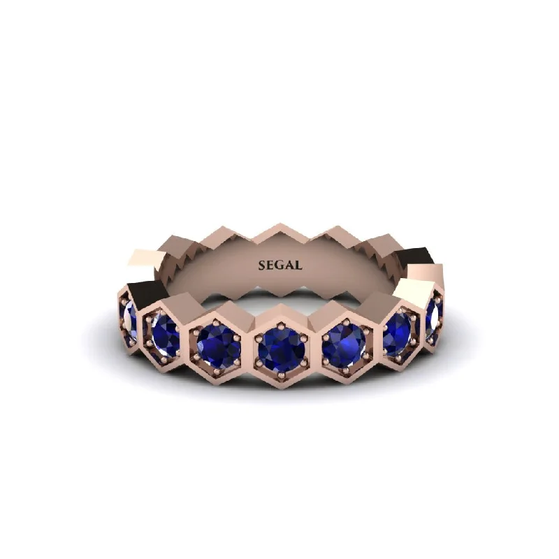 women’s colored diamond engagement rings-Sapphire Modern Hexagon Wedding Band  - Bianca No. 14