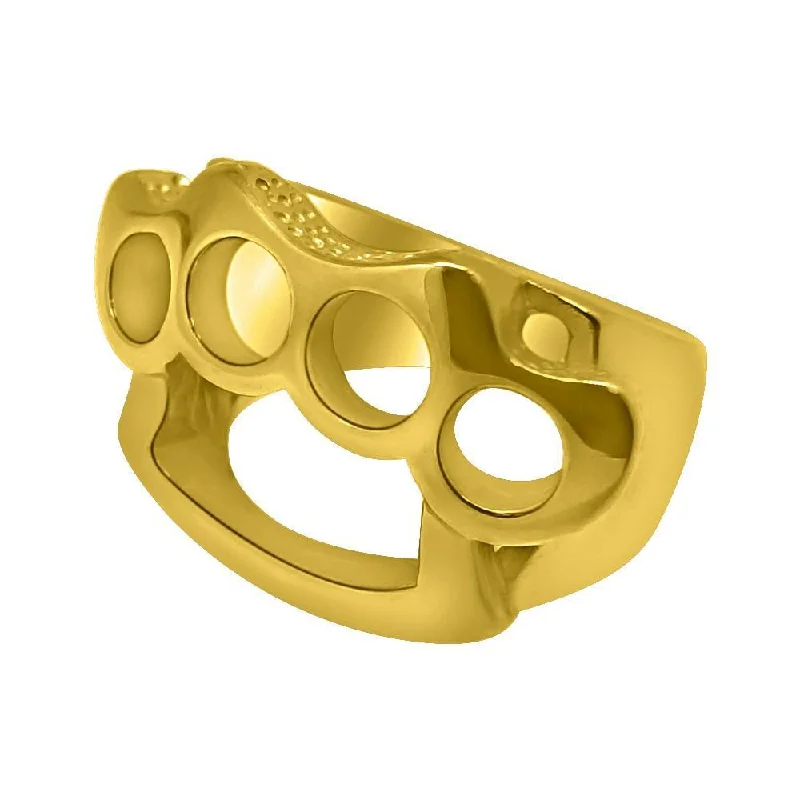 women’s simple gold rings-Brass Knuckles Design Gold Ring Stainless Steel