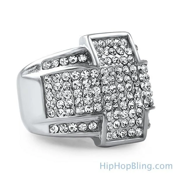 women’s round diamond rings-Stainless Steel Cross Bling Bling Ring