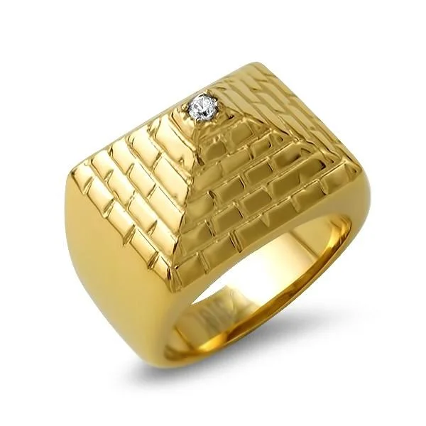 women’s minimalist rings-Gold Pyramid Stainless Steel CZ Ring