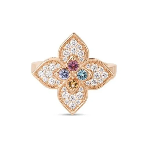 women’s fashion rings-Roberto Coin 18K Rose Mixed Stones & Diamond Venetian Princess Flower Ring