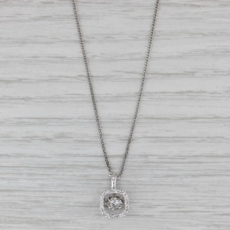 women’s silver chain necklaces-0.19ctw Moving Diamond Halo Pendant Necklace 10k White Gold 17"-19" Curb Chain