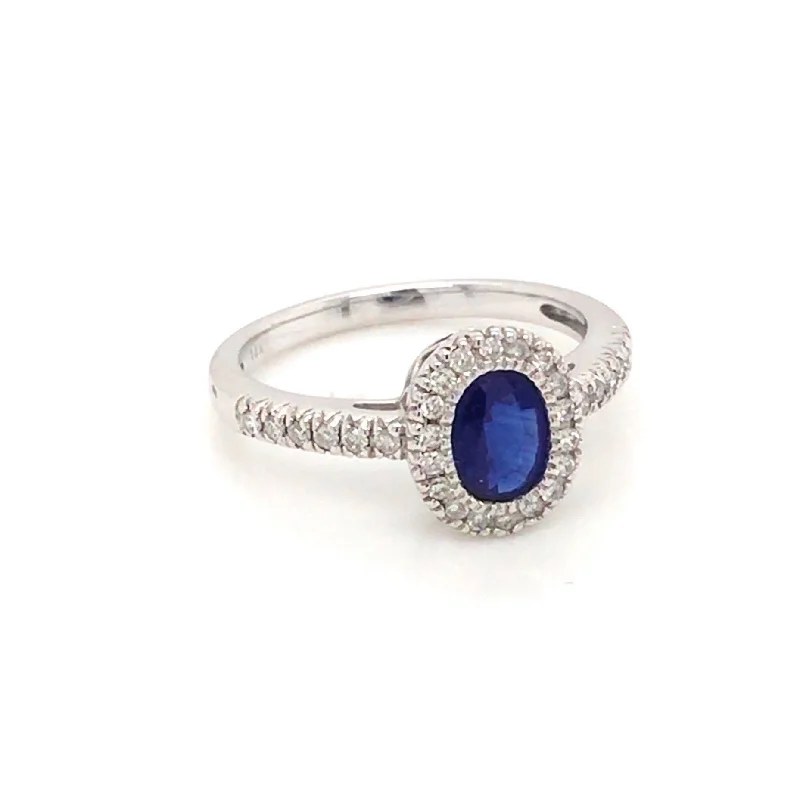 women’s oval rings-Oval Sapphire & Diamond Halo Ring