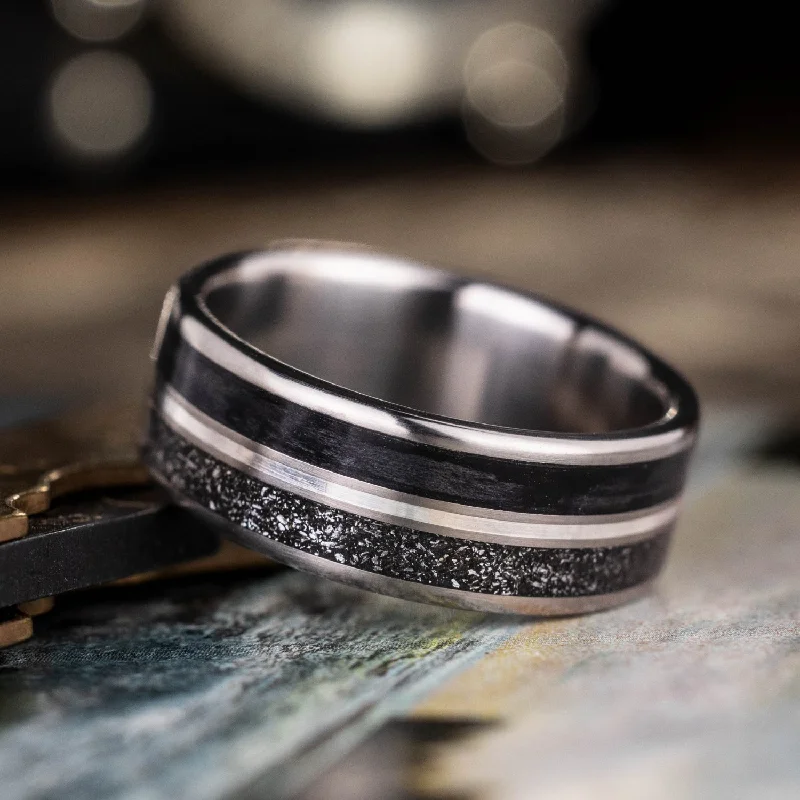 women’s diamond engagement rings-The Alchemist | Men's Titanium Wedding Band with Meteorite & Whiskey Barrel