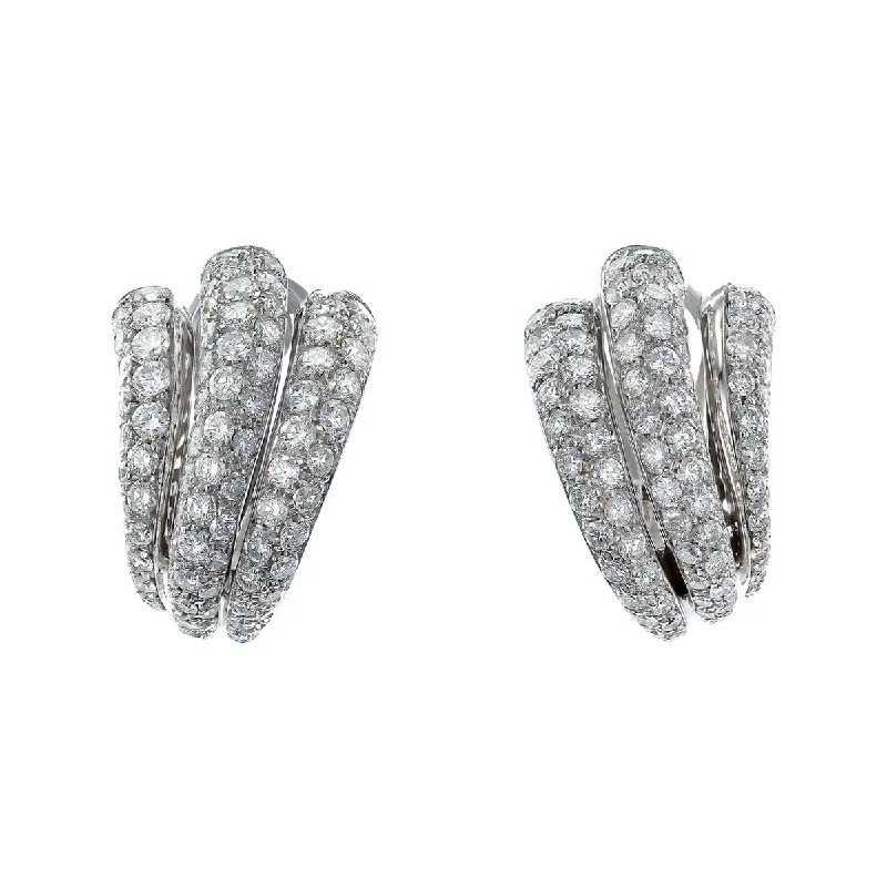 women’s sapphire earrings-Salavetti Diamond 3 Row Scalloped Drop Earrings