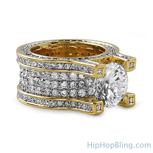 women’s classic solitaire rings-Gold Baller Solitaire Eternity Iced Out Ring