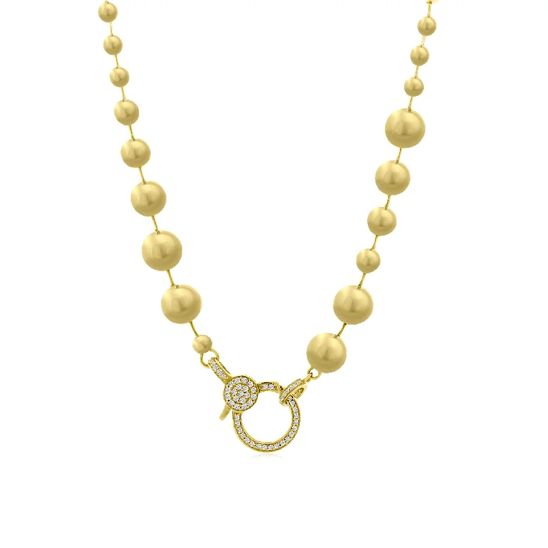 women’s minimalist necklaces-14K YELLOW GRADUATED BEAD & DIAMOND LOBSTER NECKLACE