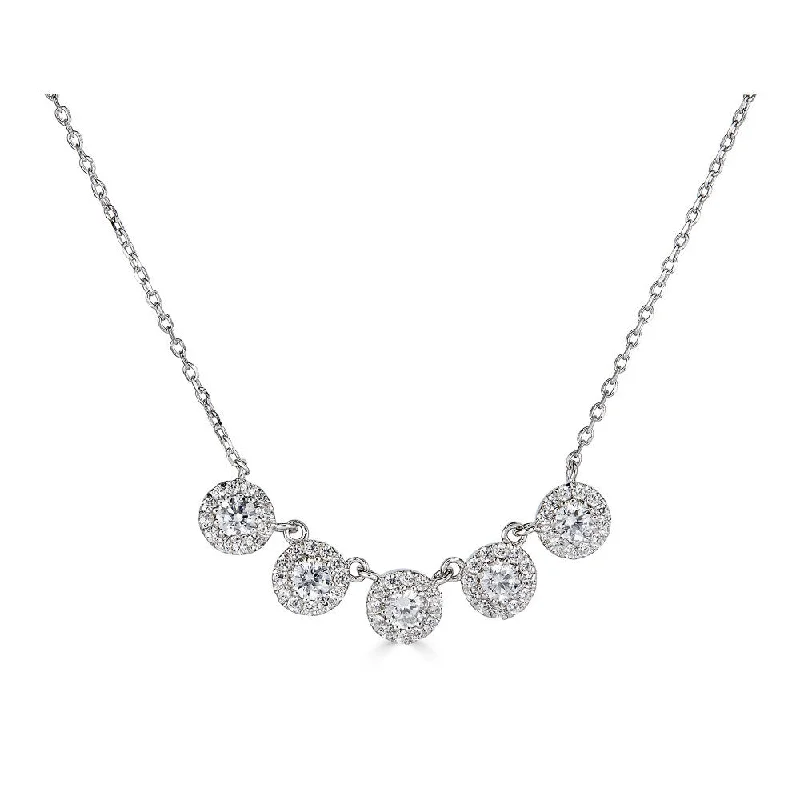 women’s birthstone pendant necklaces-14K White Gold Round Diamond Halo Necklace