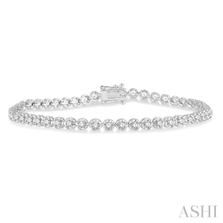 women’s sterling silver bangles-2 Ctw Round Cut Diamond Illusion Bracelet in 14K White Gold