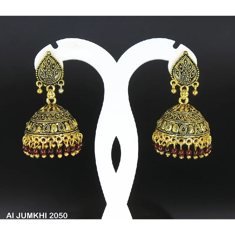 women’s small hoop earrings-Mahavir Gold Plated Maroon Pearl Jhumki Earrings -AI Jumkhi 2050