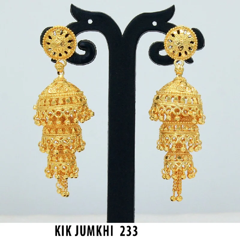 women’s rose gold earrings-Mahavir Forming Gold Plated Jhumki Earrings  - KIK Jumkhi 233