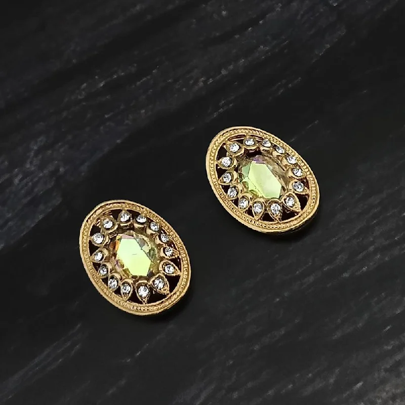 women’s pearl stud earrings-Kriaa Gold Plated Light Green Crystal And Austrian Stone Stud Earrings - 1306905D