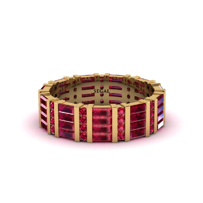 women’s colored diamond engagement rings-Baguette Ruby Eternity Wedding Band - Keegan No. 10