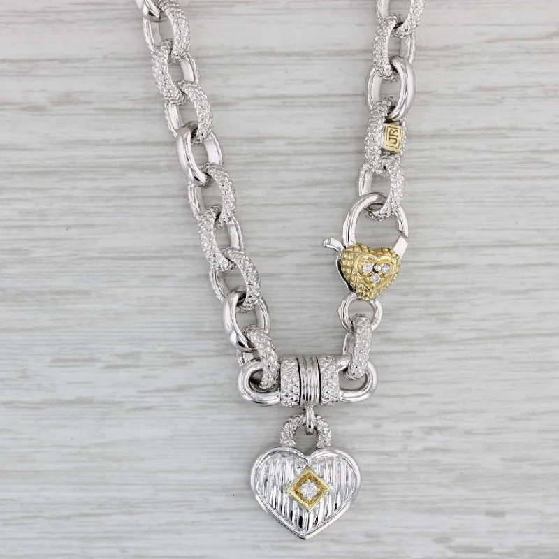 women’s choker chain necklaces-Judith Ripka Diamond Heart Pendant Necklace Sterling Silver 18k Gold 16.5"