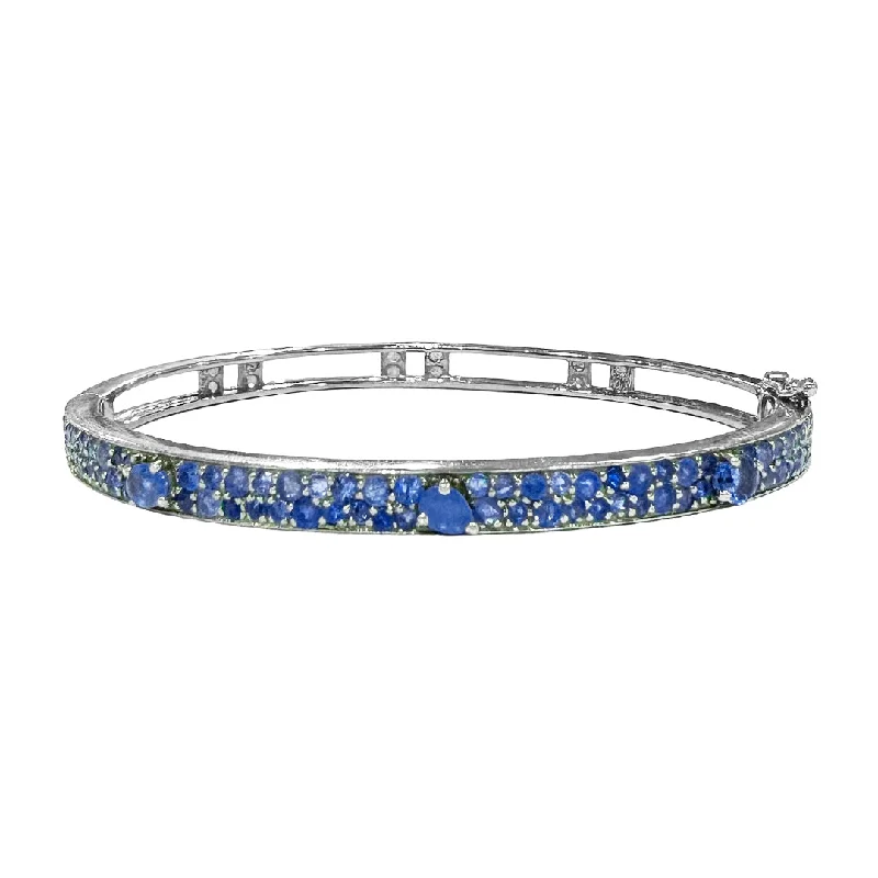 women’s fashion bracelets-Petite Stardust Bangle Silver Sapphire