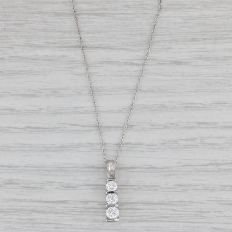 women’s adjustable necklaces-0.70ctw Diamond 3 Stone Journey Pendant Necklace 14k White Gold 18" Rope Chain