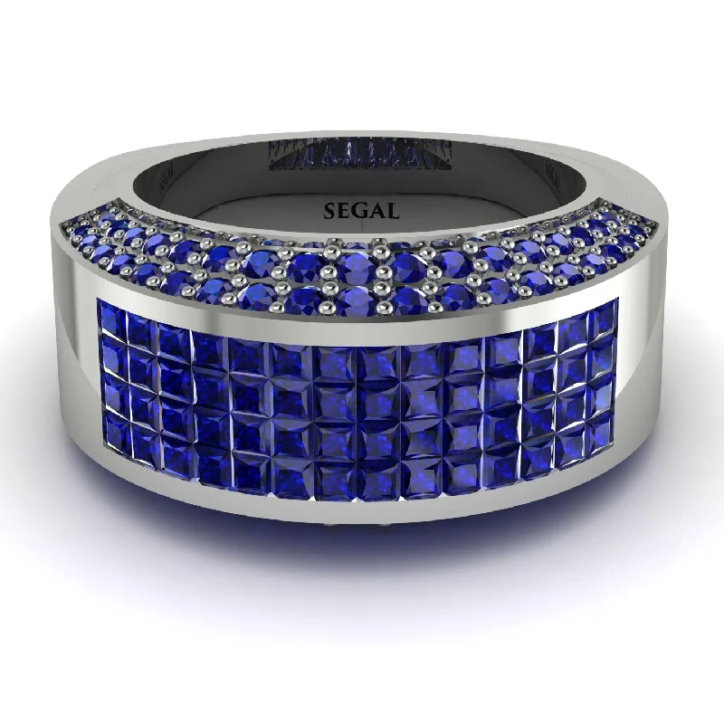 women’s modern engagement rings-Sapphire Cluster Wide Fancy Wedding Band - Kyla No. 75