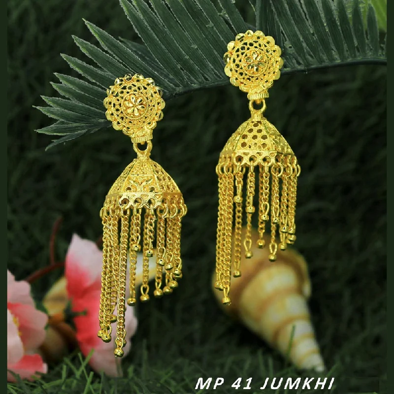 women’s bridal earrings-Mahavir Forming Gold Plated Jhumki Earrings  - MP 41 Jumkhi