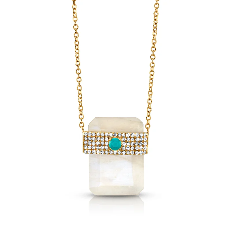 women’s anniversary necklaces-LARGE ODYSSEY MOONSTONE & DIAMOND TURQUOISE NECKLACE, 14kt Gold