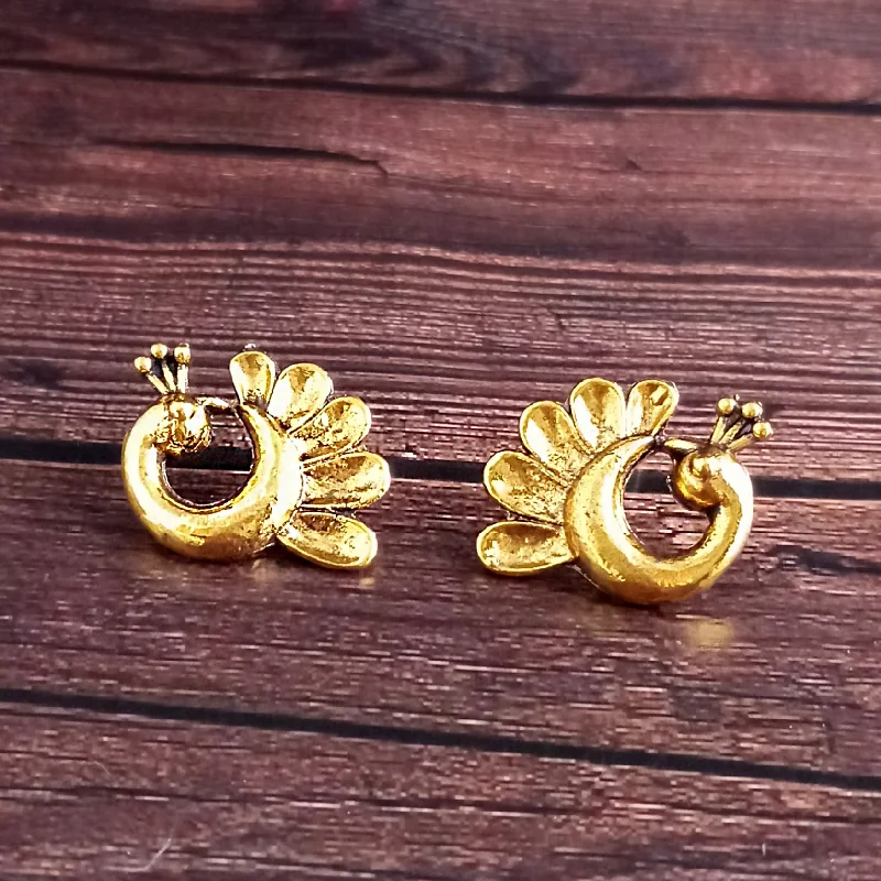 women’s vintage earrings-Woma Peacock Gold Plated Stud Earrings