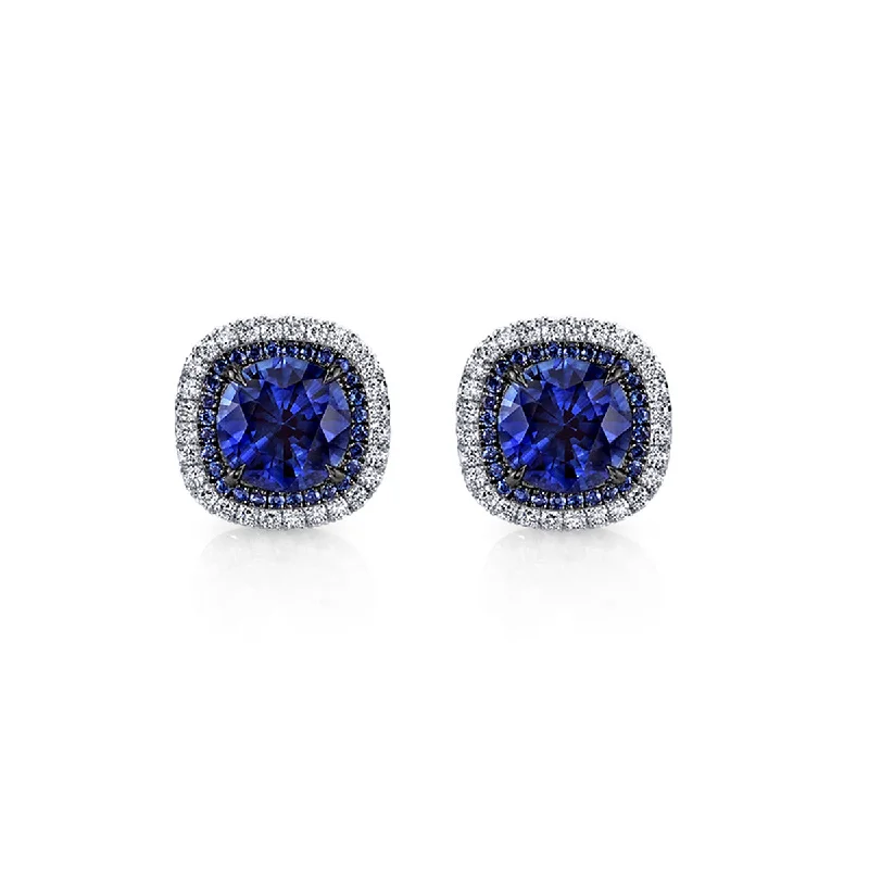 women’s fashion earrings-Sapphire and Diamond Stud Earrings