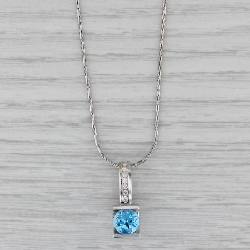 women’s handmade necklaces-4.77ctw Blue Topaz Diamond Pendant Necklace 14k White Gold 16" Snake Chain