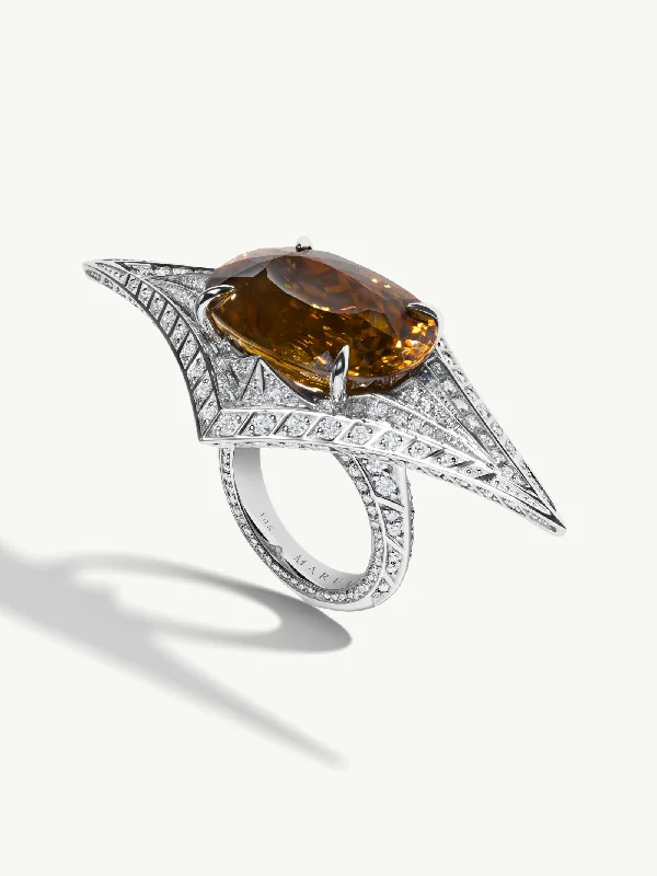 women’s gold rings-Ile De Philae Ring With An Oval-Cut Zircon & Pavé-Set White Diamonds In 18K White Gold