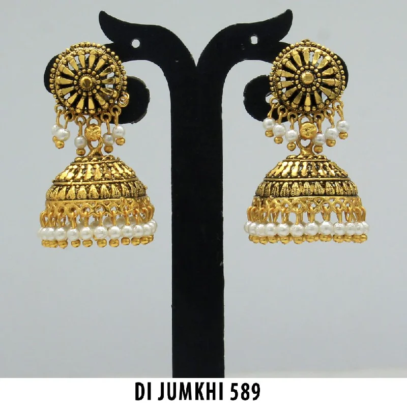 women’s rose gold earrings-Mahavir Gold Plated White Beads Jhumki Earrings  - DI Jumkhi 589