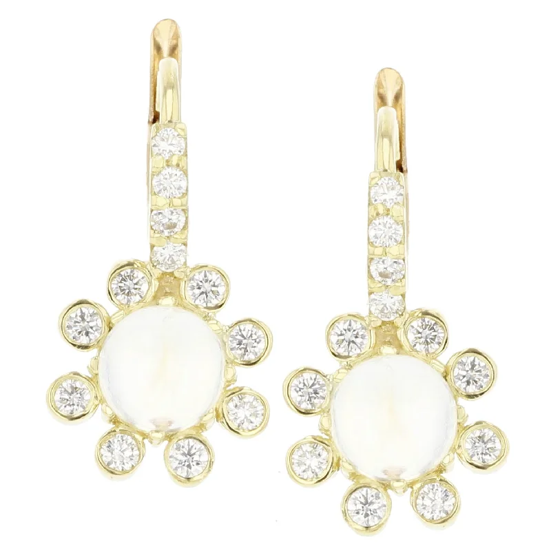 women’s stud diamond earrings-Round Moonstone Diamond Earrings