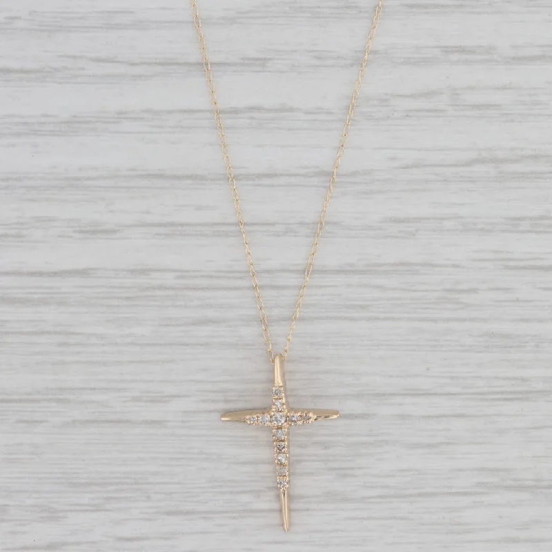 women’s initial necklaces-Diamond Cross Pendant Necklace 14k Yellow Gold Curb Chain 19.25"