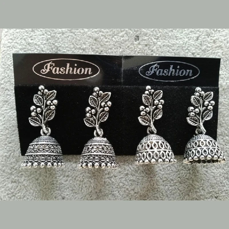 women’s bridal earrings-Tahura Oxidized Plated Pack Of 24  Jhumki Earrings ( Assorted Design ) - TAHEAR74