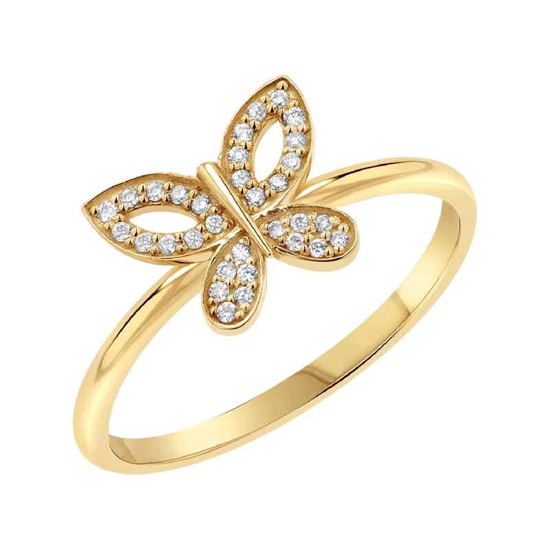 women’s vintage rings-Diamond Pave Butterfly Ring