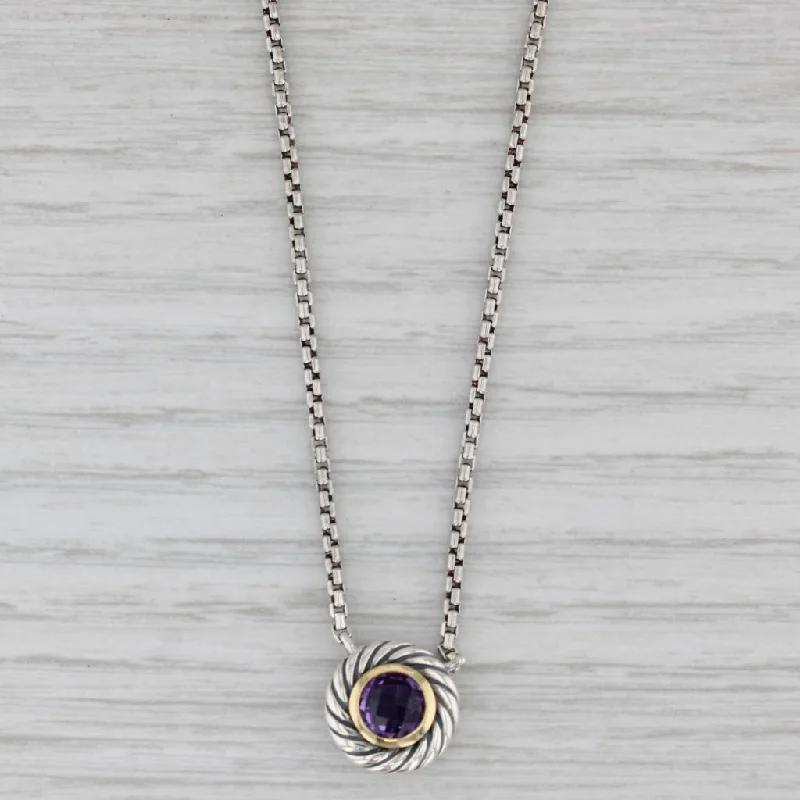 women’s gemstone pendant necklaces-Yurman Amethyst Pendant Necklace Cookie Cable Sterling Silver 18k Gold 15.75"