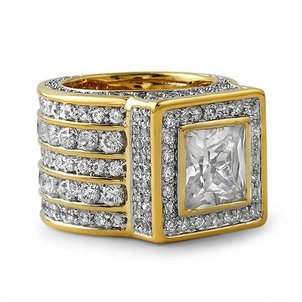 women’s cocktail rings-Iced Out Ring Square Gold President