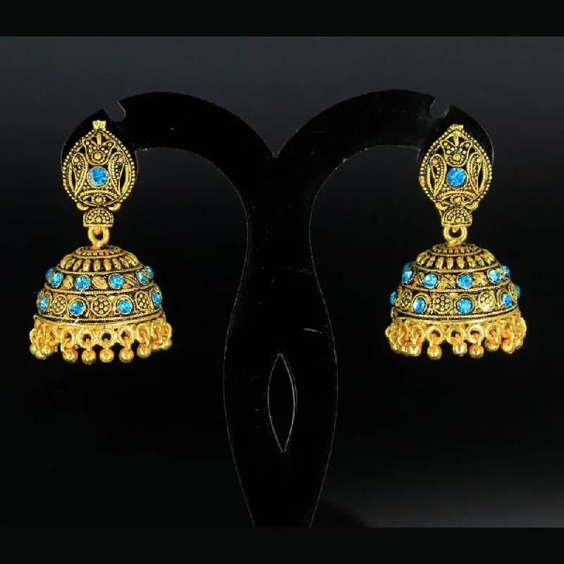 women’s sapphire earrings-Mahavir Gold Plated Blue Stone Jhumki Earrings - AI JUMKHI 1762