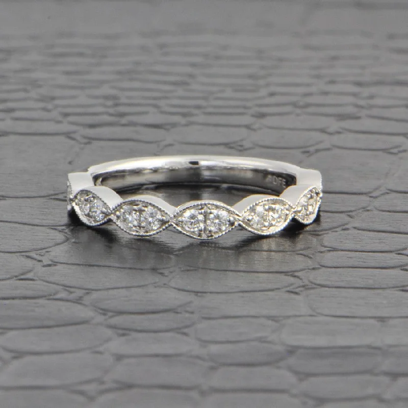 women’s antique engagement rings-Diamond Wedding Band in White Gold