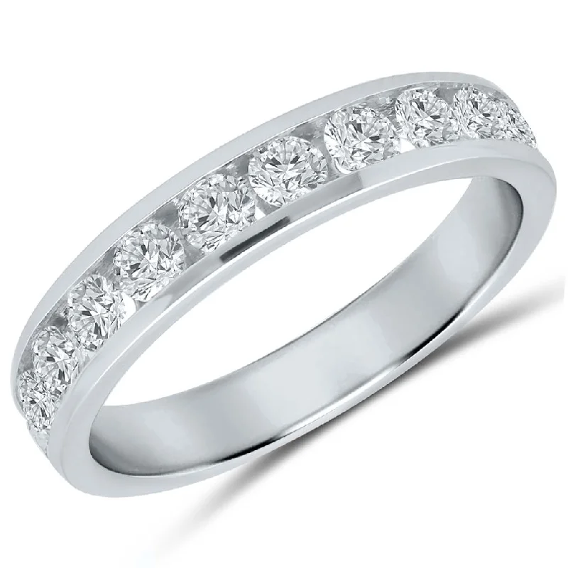 women’s diamond accented engagement rings-14K White Gold 1ctw Round Diamond Eleven Stone Wedding Band