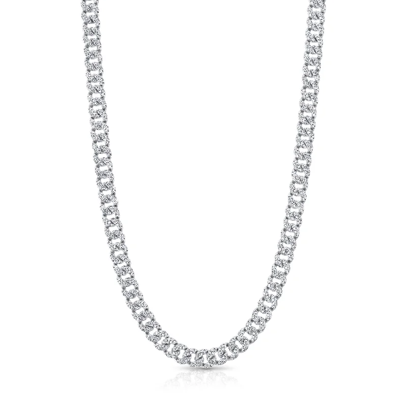 women’s matching pearl necklaces-THIN VIBRATION CZ CUBAN NECKLACE, SILVER