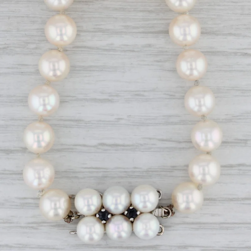 women’s gemstone necklaces-Cultured Pearl Single Strand Necklace Sapphire Accents 14k Gold 17.25"