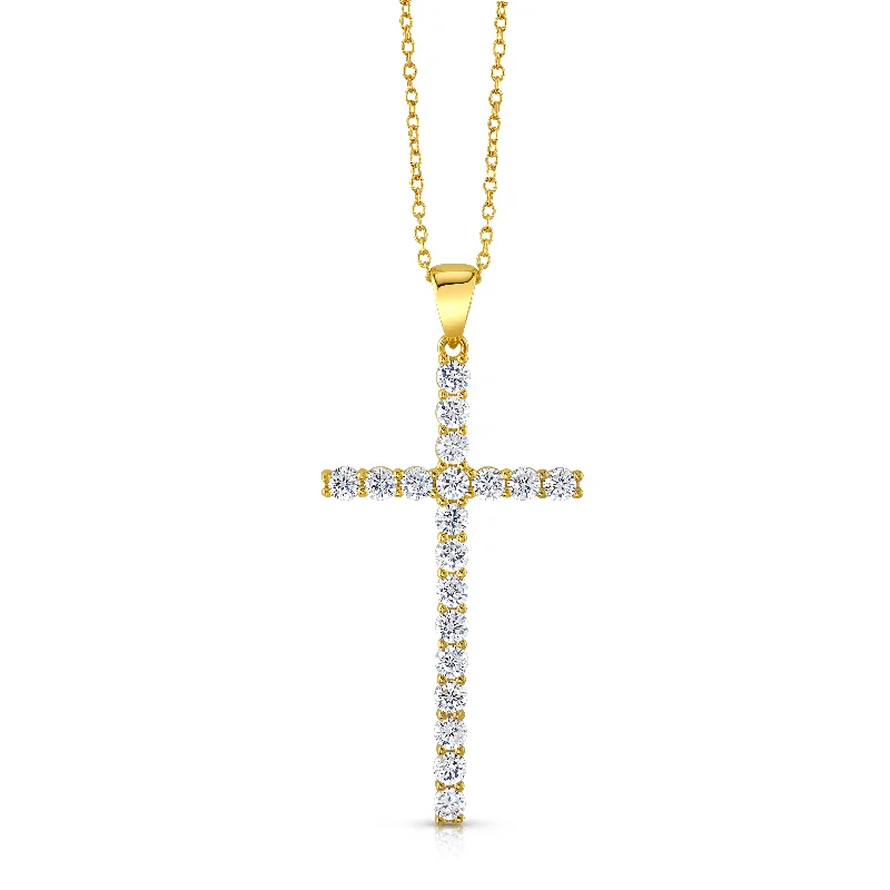 women’s chunky necklaces-LARGE CROSS CZ NECKLACE, GOLD