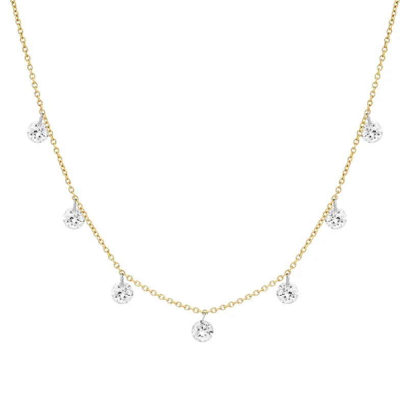 women’s chain necklace sets-LARGE DAZZLING 7 DIAMOND FLOATING NECKLACE, 14kt GOLD