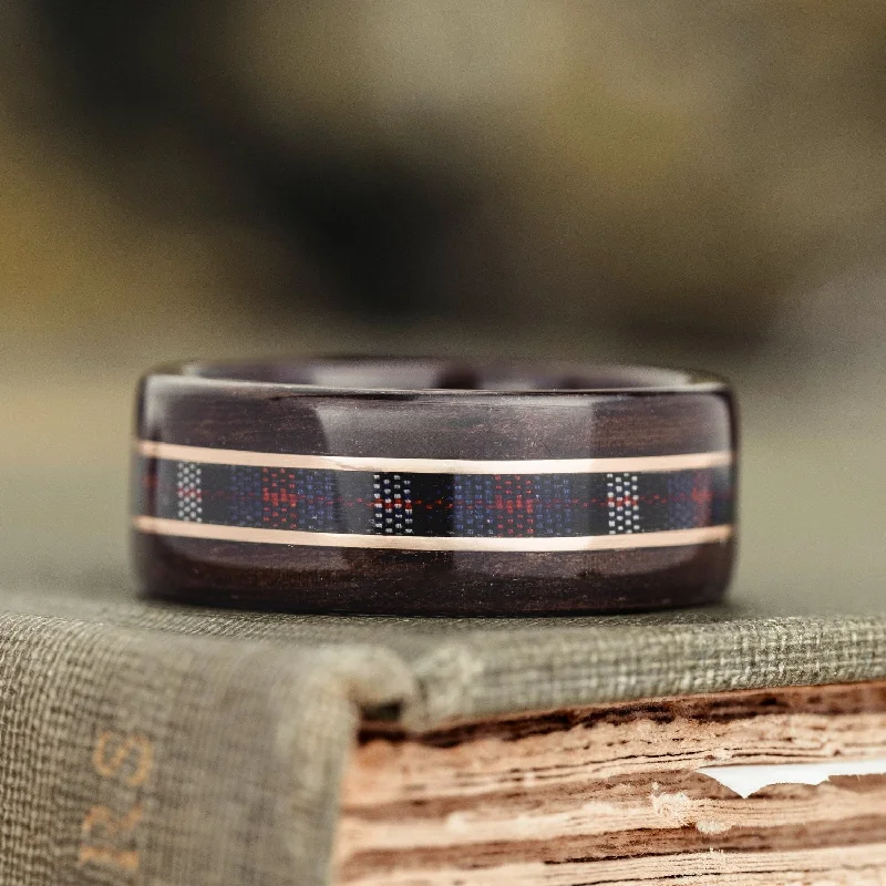 women’s gemstone engagement rings-The MacKenzie Tartan | Men's Rosewood Wedding Band with Tartan & Dual Metal Inlays